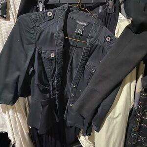 White House Black Market Black Utility Jacket with Button Details